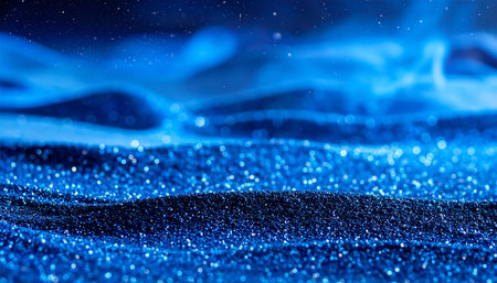 Abstract blue glitter sand dunes with wisps of smoke or mist in the background. Clear details and vibrant colors enha...の素材