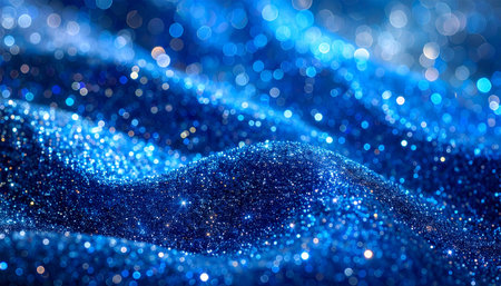 Abstract blue glitter waves with bokeh lights and a sparkling texture. Clear details and vibrant colors enhance visua...の素材