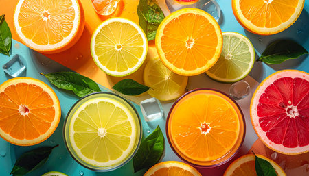 Variety of citrus fruit including lemons, lines, grapefruits and oranges.の素材