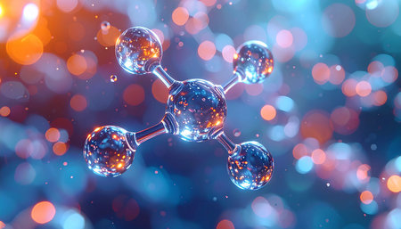 Molecule structure, 3d illustration. Abstract background with molecules.の素材