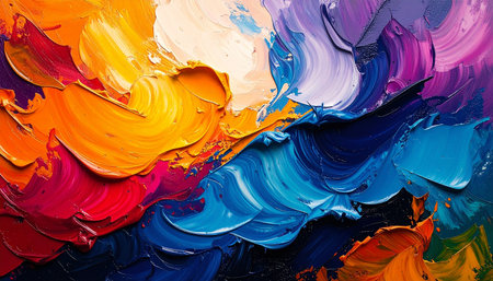 Abstract oil paint background. Close up of colorful oil paint strokes.の素材