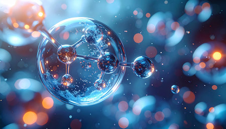 3d illustration of molecules in water. Science and medical background.の素材