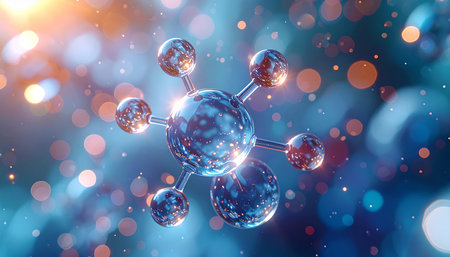 3d illustration of molecules on blue background. Science and medical backgroundの素材