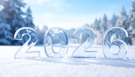 Happy New Year 2016. Happy New Year 2016. Numbers made of ice in the winter forest.の素材