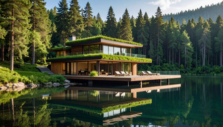 Luxury wooden house with a beautiful view on the lake.の素材