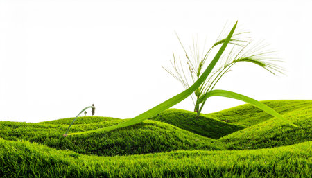 Green grass and coconut tree isolated on white background with clipping path.の素材