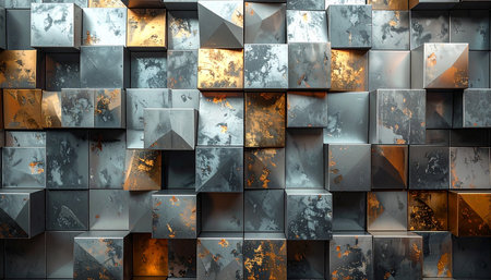 3d rendering of abstract metallic geometric composition,digital art works.の素材