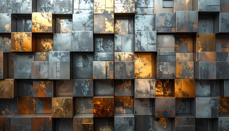 3d rendering of abstract metallic geometric composition,digital art works.の素材