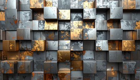 abstract background made of metal cubes. 3d render illustration.の素材