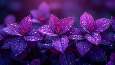 Beautiful purple leaves with water droplets on it. Nature backgroundの素材