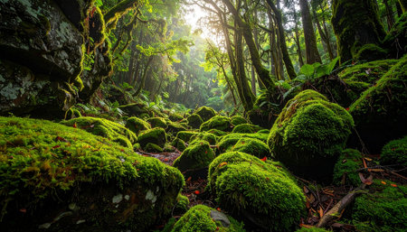 Mossy trees in the rainforest of La Palma, Canary Islands, Spainの素材