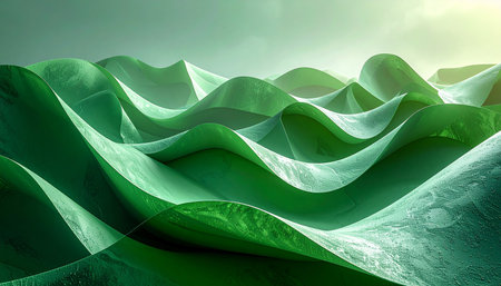 Gentle green waves with subtle textures and soft ambient light creating an abstract natural scene.の素材