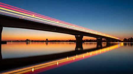 Night view of a bridge over the Vistula river, Polandの素材