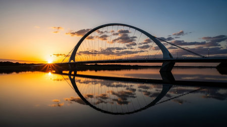 Sunset view of the bridge in Rotterdam, Netherlands.の素材