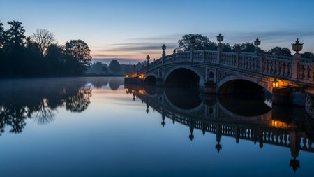 Sunset over the River Thames in London, UK. The bridge is reflected in the water.の素材