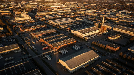 Aerial view of a parking lot in the middle of the cityの素材