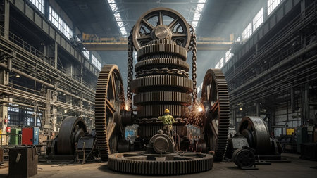Industrial interior of a metallurgical plant with machinery and equipmentの素材