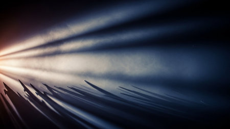 Abstract rays of light on dark background. 3d rendering toned imageの素材
