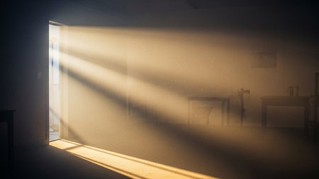 Light coming through the window in an empty room. 3d renderingの素材