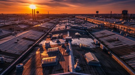 Aerial view of the city of Paris at sunset, France.の素材