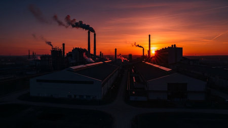 Aerial view of industrial power plant at sunset. Industrial landscape.の素材