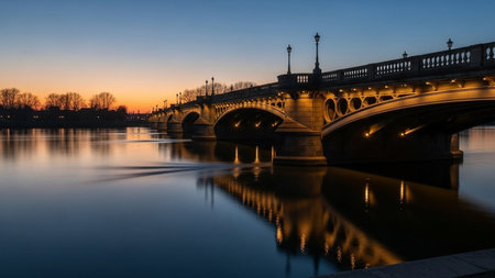 Sunset over the river Seine in Paris, France. Long exposureの素材