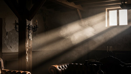 Interior of a barber shop in the light of the sunの素材