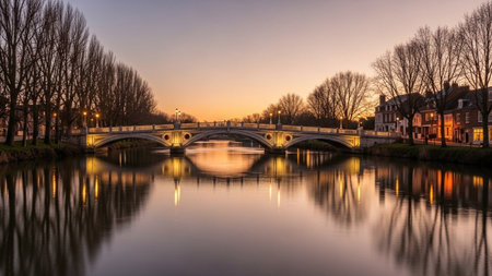 Panoramic view of the Amstel river in the evening, Belgium.の素材