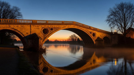 Old bridge over the river Elbe at sunset in Dresden, Germanyの素材