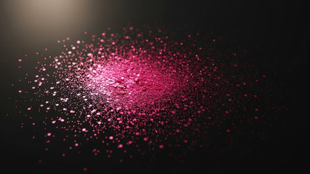Pink powder explosion isolated on black background. 3d render illustration.の素材