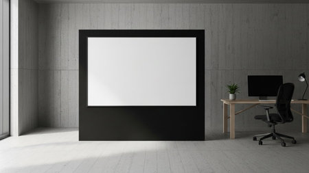 Modern office interior with blank poster on wall. Mock up, 3D Renderingの素材