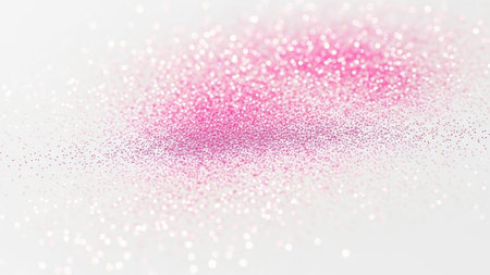 Pink glitter sparkles on white background. Festive abstract background.の素材
