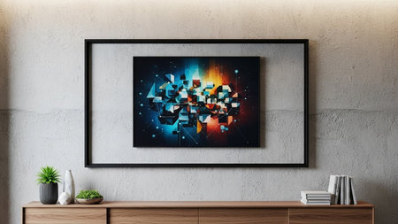 Modern living room interior with mock up poster frame. 3d renderの素材