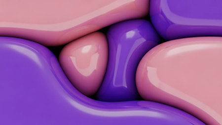 3d rendering of a group of pink and purple heart shaped shapesの素材