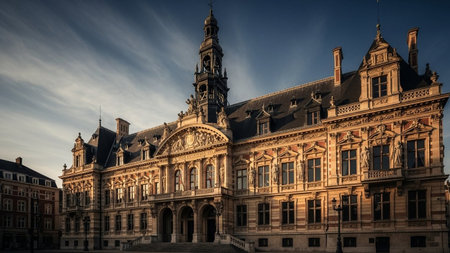 Panoramic view of the city hall of Amsterdam.の素材