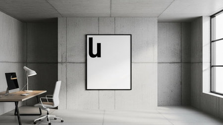 Modern office interior with blank poster on wall. Mock up, 3D Renderingの素材