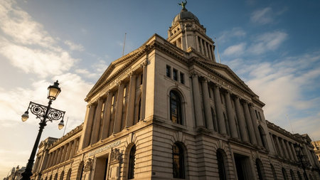 Liverpool, Merseyside, England, UK, 05/05/2016, Liverpool City Hall in the evening lightの素材