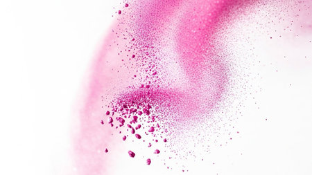 close up of pink and purple paint splashes isolated on white backgroundの素材