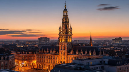 Panoramic view of the old city of Brussels, Belgium.の素材