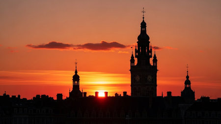 Stockholm, Sweden. Sunset over the Old Town (Gamla Stan).の素材
