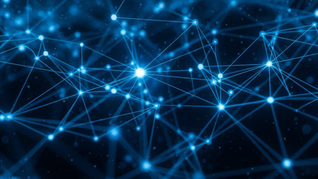 3d rendering of abstract blue background with connecting dots and lines. Network conceptの素材