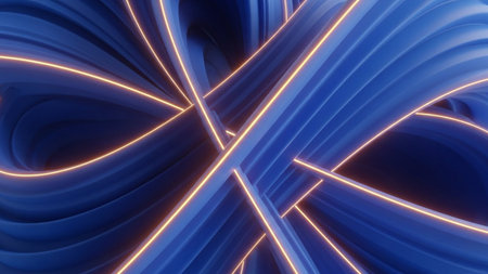 3d abstract background with neon lights. neon tunnel.space construction.3d illustrationの素材