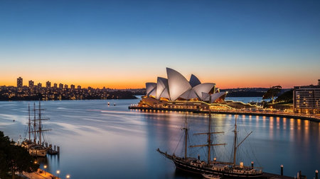 Sydney Opera House and Sydney Harbour at sunset, Australia.の素材