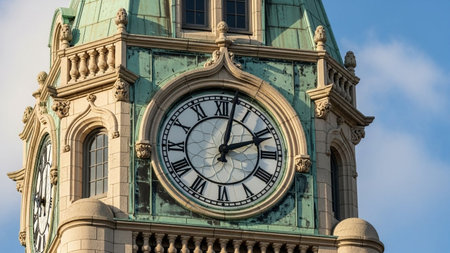 Clock tower in the city of Montreal, Quebec, Canada. The clock tower is the symbol of Montreal.の素材
