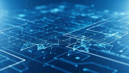 Abstract blue background with connection lines and dots. Technology concept. 3D Renderingの素材
