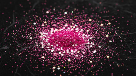 Pink glitter sparkle on black background. Abstract glittering background.の素材