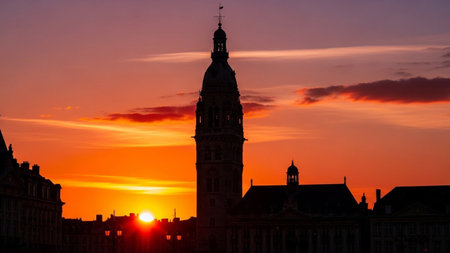 Brussels city hall at sunset, Belgium. Beautiful landscape.の素材