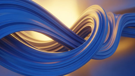 3d illustration of abstract background with blue and orange curved lines.の素材