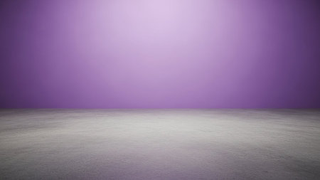 presents a clean and minimalist studio backdrop. The scene a smooth, textured concrete floor that transitions seamlessly to a wall with a soft, diffused purple gradient. The lighting is even and gentle, creating a serene and calm atmosphere. The absence of any or distractions makes this an background for various applications, including product presentations, or as a versatile blank canvas for The subtle color transition adds a touch of elegance without being overpowering.の素材