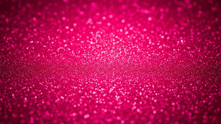 A close-up, shallow depth of field shot showcasing a vibrant fuchsia pink glitter texture. The background is filled with countless small, sparkling particles that create a bokeh effect. The light source is diffused, causing the glitter to shimmer and glow, with a subtle gradient from brighter in the center to darker at the edges. This abstract pattern evokes a sense of celebration and festivity.の素材